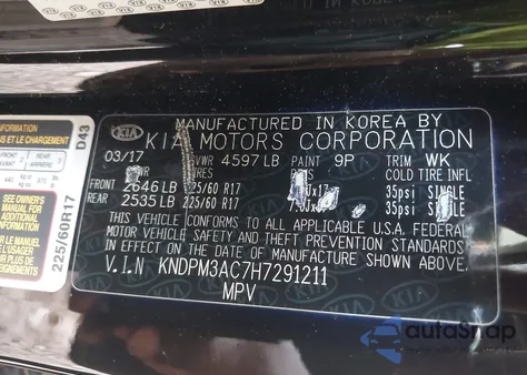 2017 Kia Sportage Lx from USA, damaged, VIN KNDPM3AC7H7291211